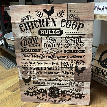 Funny Chicken Coop Rules Sign - Rustic Farmhouse Decor